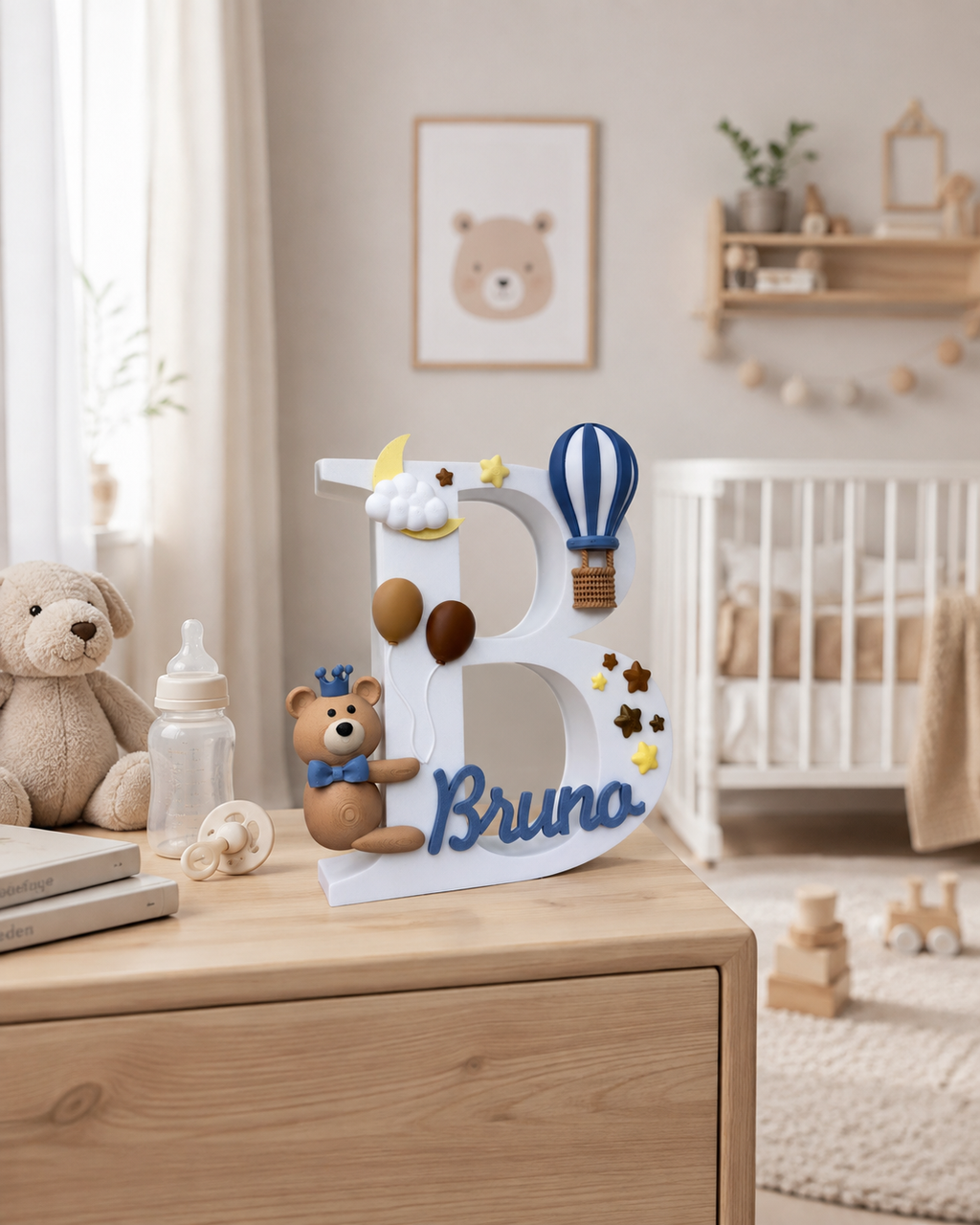 DreamyCozyTeddy | Personalisierter 3D Buchstabe mit Name | LED Nachtlicht Babyzimmer | Kinderzimmer Deko | Geschenk zur Geburt - knycustoms