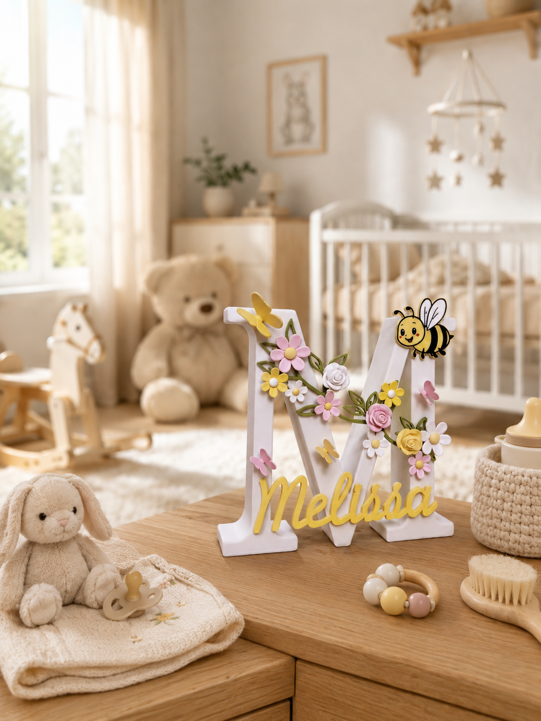 BeezyFlowerPower | Personalisierter 3D Buchstabe mit Name | LED Nachtlicht Babyzimmer | Kinderzimmer Deko | Geschenk zur Geburt - knycustoms