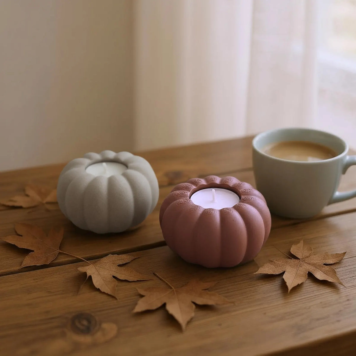 Kürbis Teelichthalter 3D gedruckt-Herbst & Halloween Deko, moderne Tischdeko, gemütliche Geschenkidee