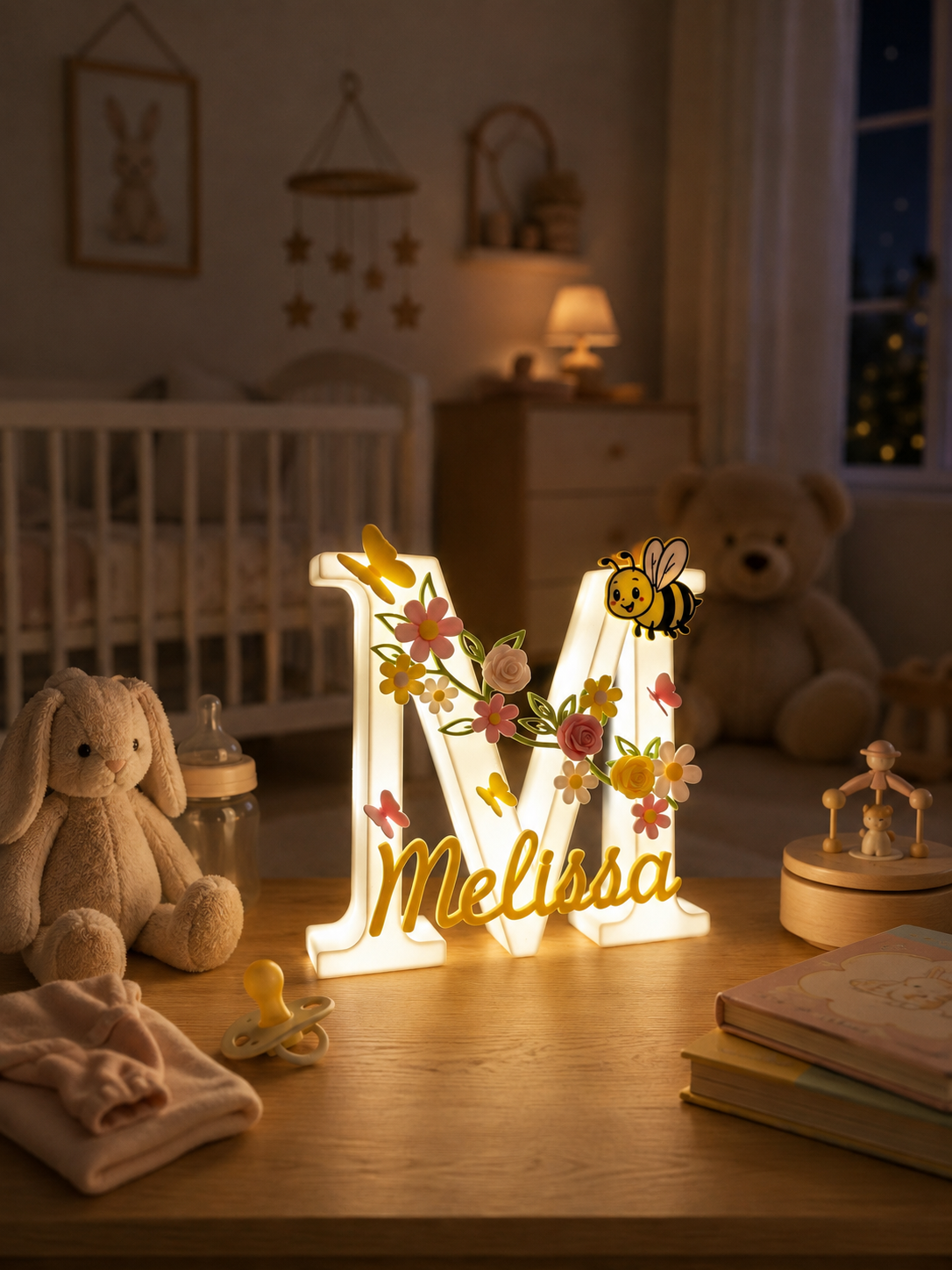 BeezyFlowerPower | Personalisierter 3D Buchstabe mit Name | LED Nachtlicht Babyzimmer | Kinderzimmer Deko | Geschenk zur Geburt - knycustoms