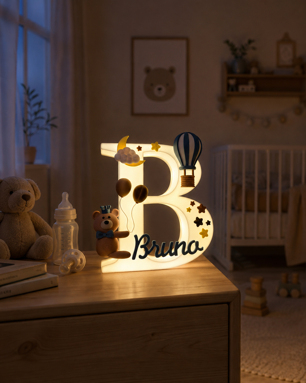 DreamyCozyTeddy | Personalisierter 3D Buchstabe mit Name | LED Nachtlicht Babyzimmer | Kinderzimmer Deko | Geschenk zur Geburt - knycustoms
