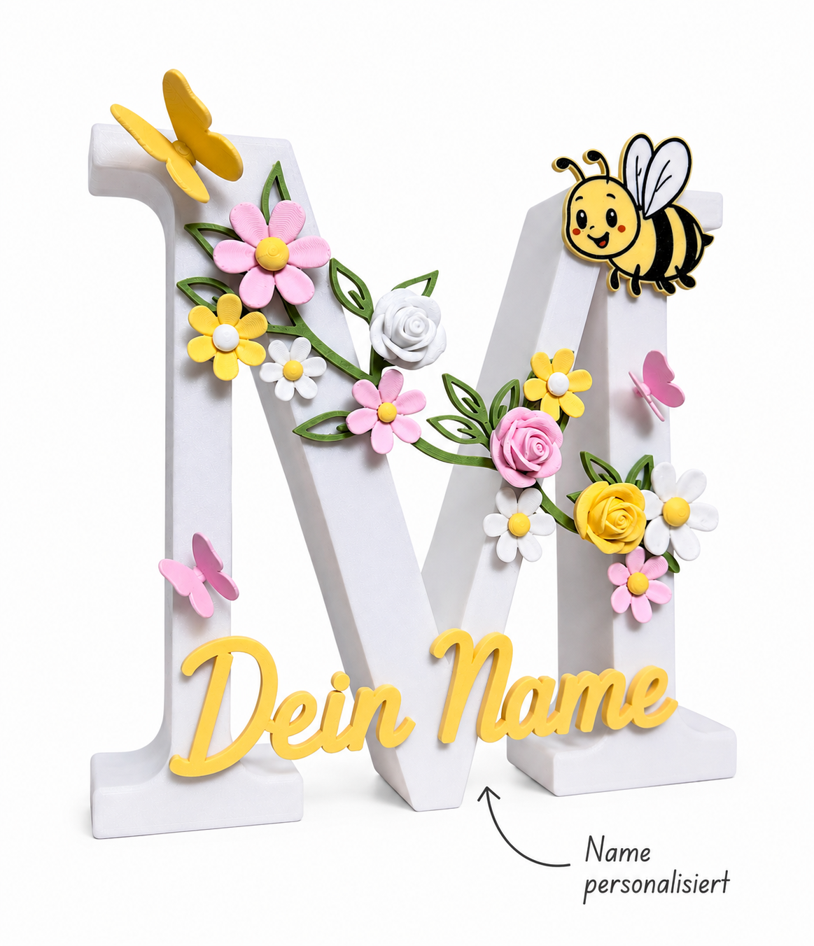 BeezyFlowerPower | Personalisierter 3D Buchstabe mit Name | LED Nachtlicht Babyzimmer | Kinderzimmer Deko | Geschenk zur Geburt - knycustoms