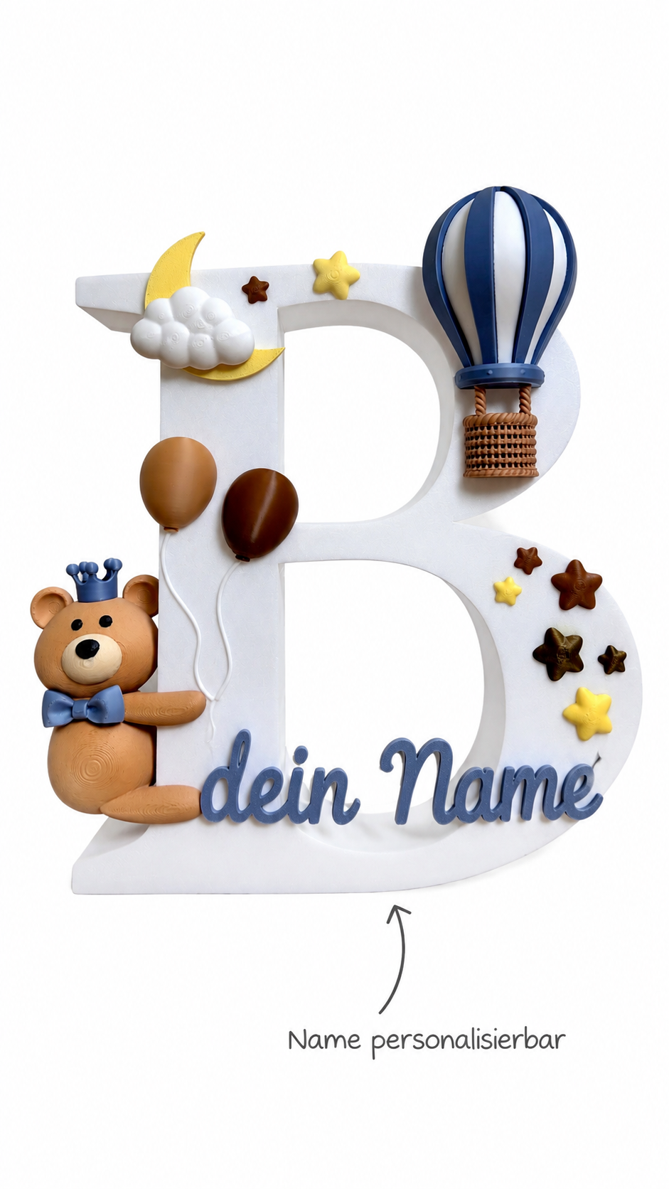 DreamyCozyTeddy | Personalisierter 3D Buchstabe mit Name | LED Nachtlicht Babyzimmer | Kinderzimmer Deko | Geschenk zur Geburt - knycustoms