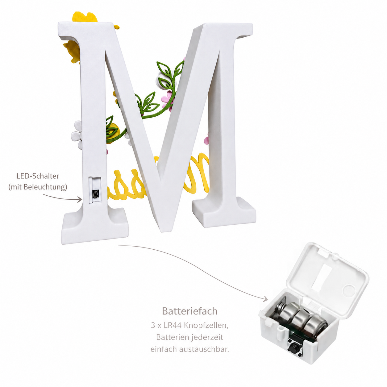 BeezyFlowerPower | Personalisierter 3D Buchstabe mit Name | LED Nachtlicht Babyzimmer | Kinderzimmer Deko | Geschenk zur Geburt - knycustoms
