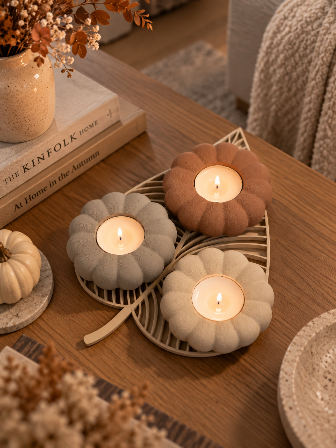 Kürbis Teelichthalter 3D gedruckt-Herbst & Halloween Deko, moderne Tischdeko, gemütliche Geschenkidee