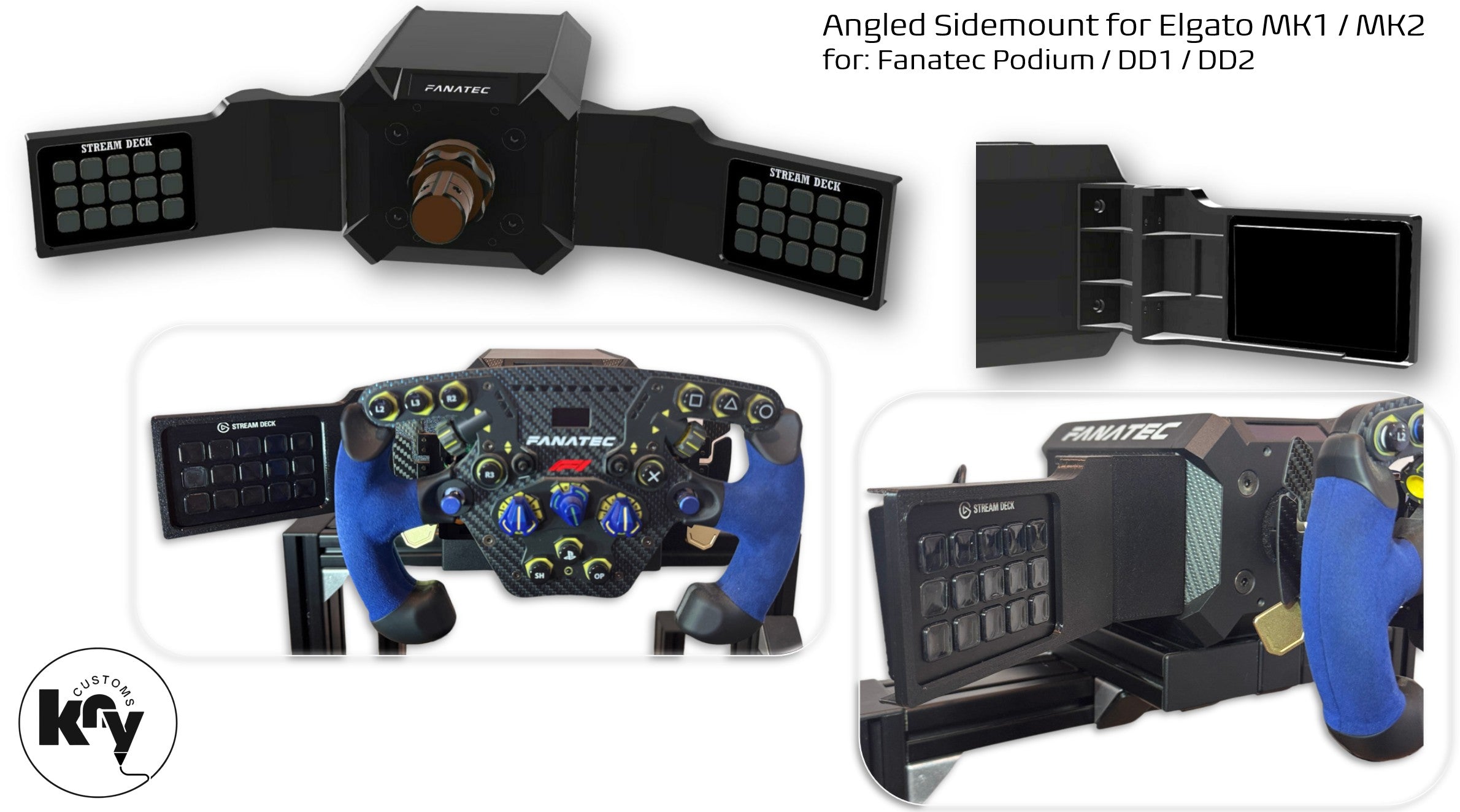 Angled Sidemount for Elgato MK1 or MK2 for FANATEC Wheelbases - knycustoms