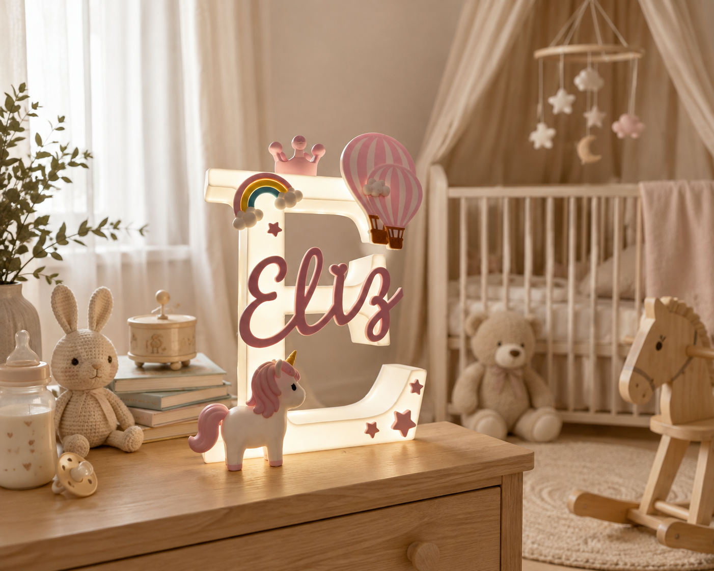 SweetLittleUnicorn | Personalisierter 3D Buchstabe mit Name | LED Nachtlicht Babyzimmer | Kinderzimmer Deko | Geschenk zur Geburt - knycustoms