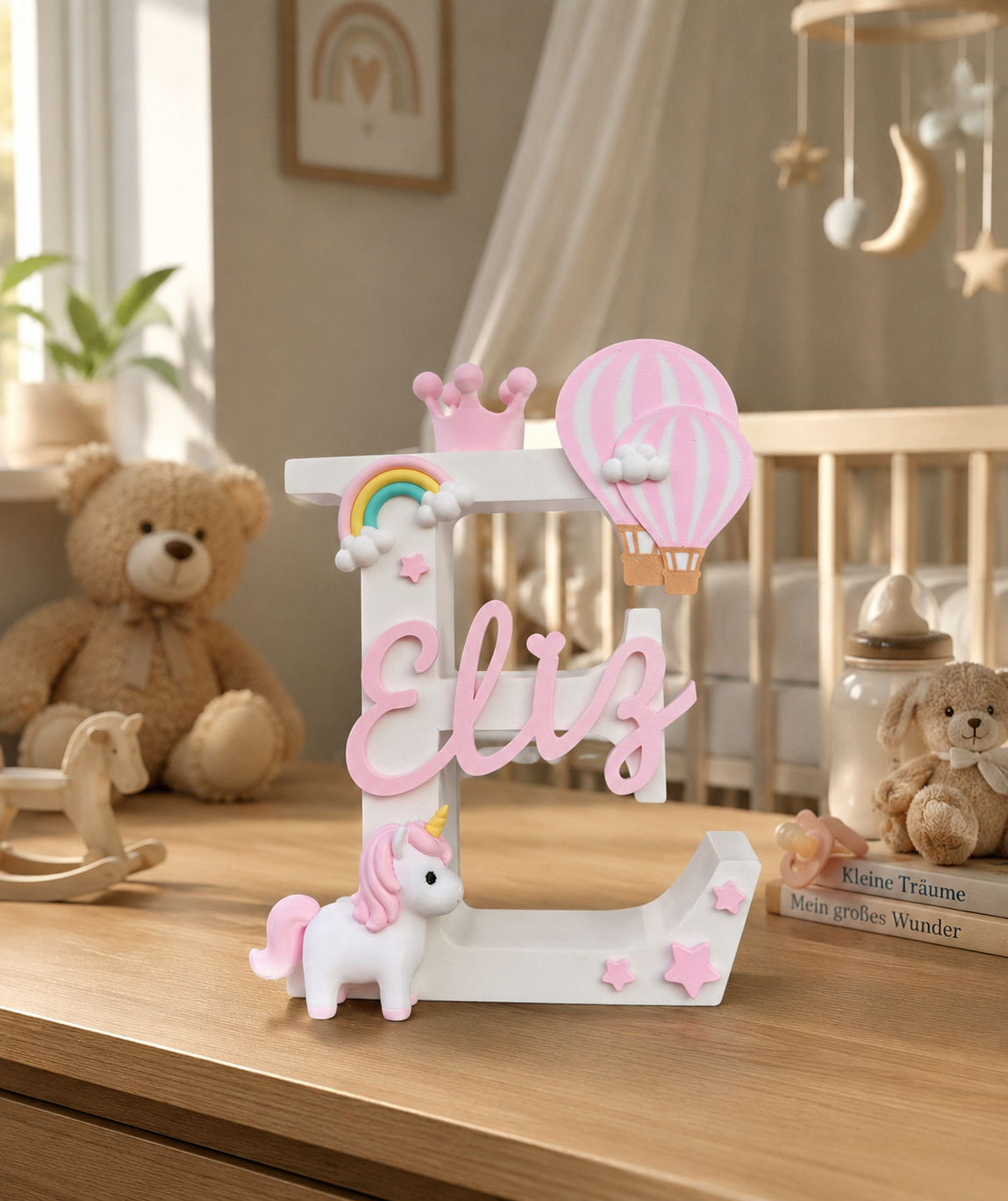 SweetLittleUnicorn | Personalisierter 3D Buchstabe mit Name | LED Nachtlicht Babyzimmer | Kinderzimmer Deko | Geschenk zur Geburt - knycustoms