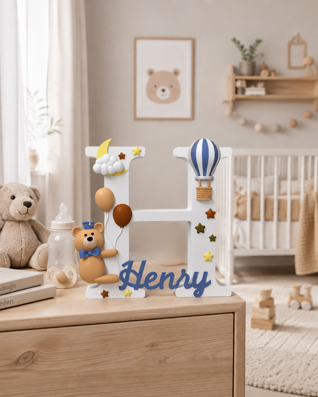 DreamyCozyTeddy | Personalisierter 3D Buchstabe mit Name | LED Nachtlicht Babyzimmer | Kinderzimmer Deko | Geschenk zur Geburt - knycustoms