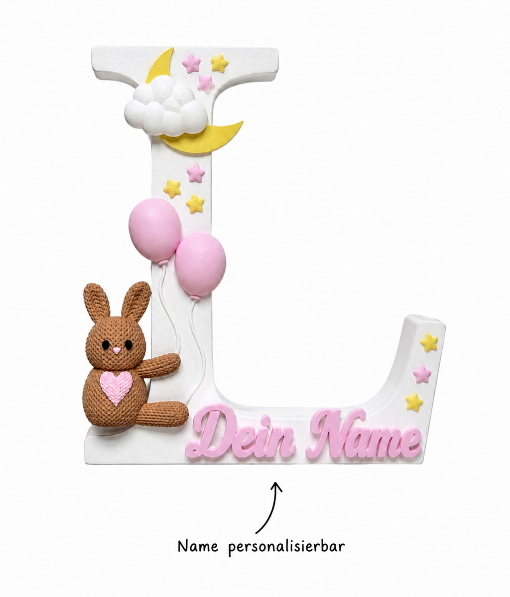 LovelyBunnyHoney | Personalisierter 3D Buchstabe mit Name | LED Nachtlicht Babyzimmer | Kinderzimmer Deko | Geschenk zur Geburt
