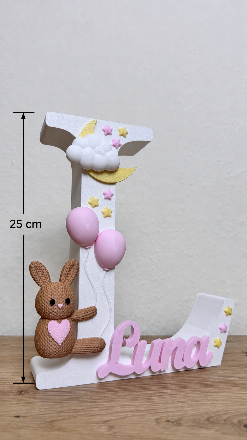 LovelyBunnyHoney | Personalisierter 3D Buchstabe mit Name | LED Nachtlicht Babyzimmer | Kinderzimmer Deko | Geschenk zur Geburt